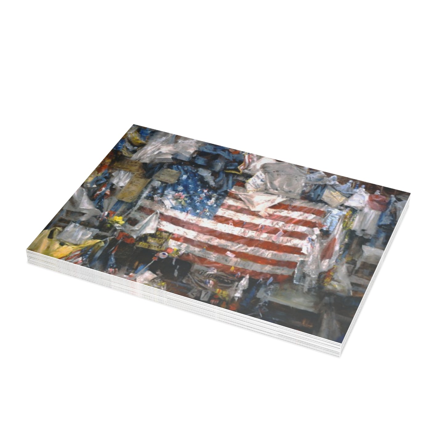 Gathering Around Old Glory Postcards | 9/11 Twin Towers, NYC, Tribute Postcard Bundle - Envelopes Included