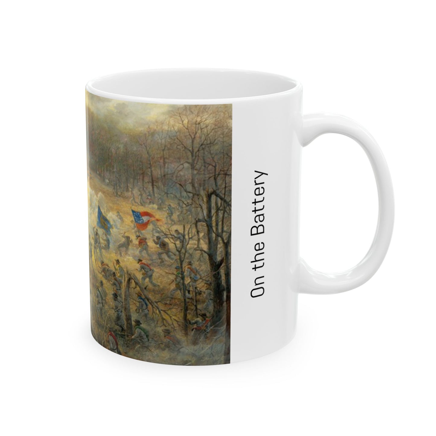 On the Battery - Ceramic Mug with Pea Ridge Civil War Design.
