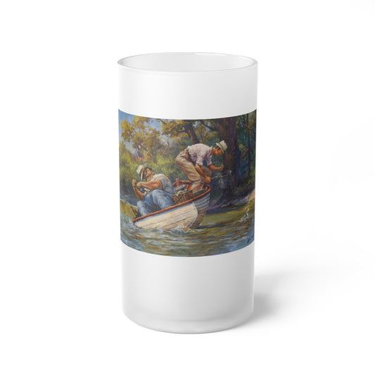 It's a Big One - Frosted Glass Beer Mug - Scenic Fishing Design