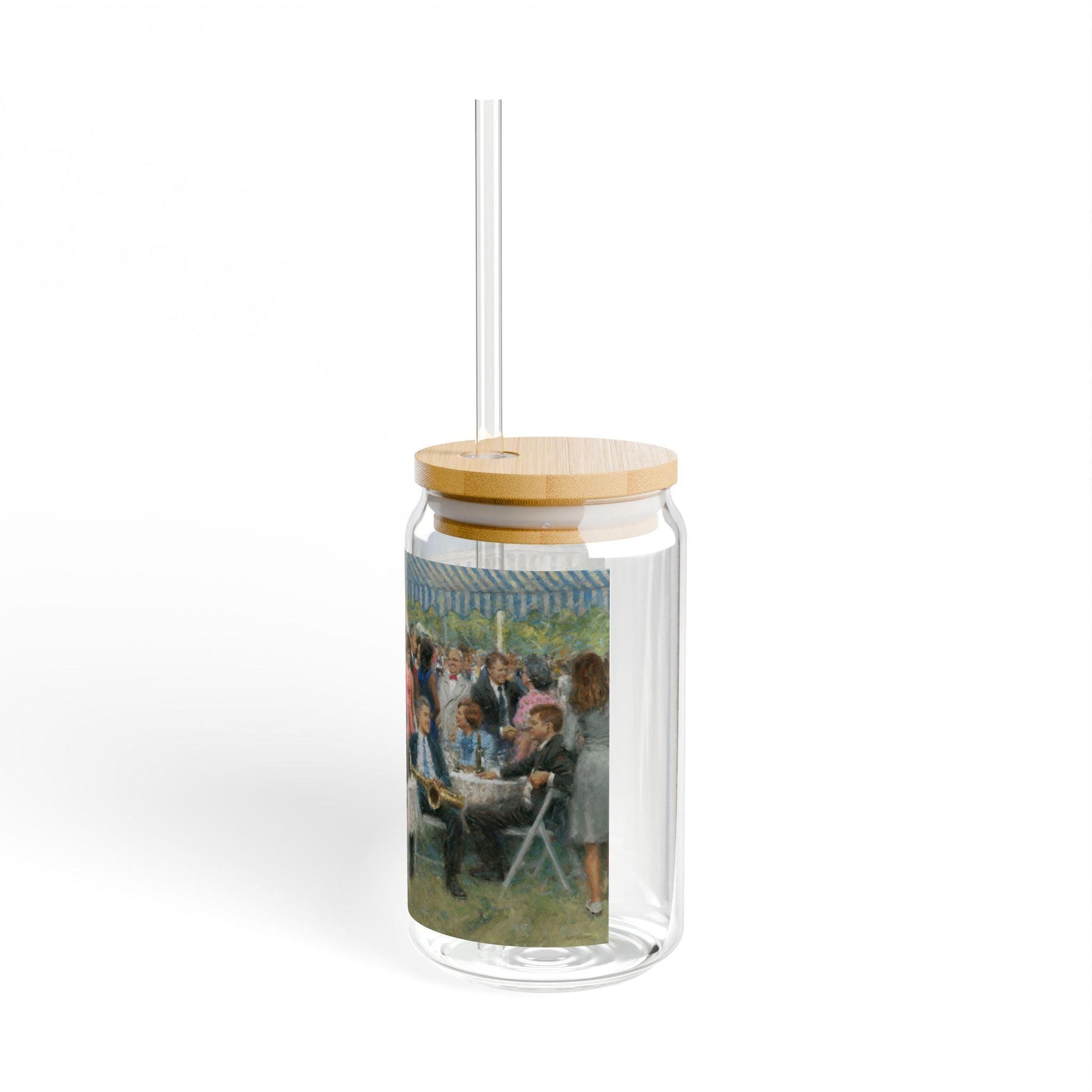 The Democratic Party | Artistic 16oz Sipper Glass with Eco-Friendly Bamboo Lid - Andy Thomas Designs