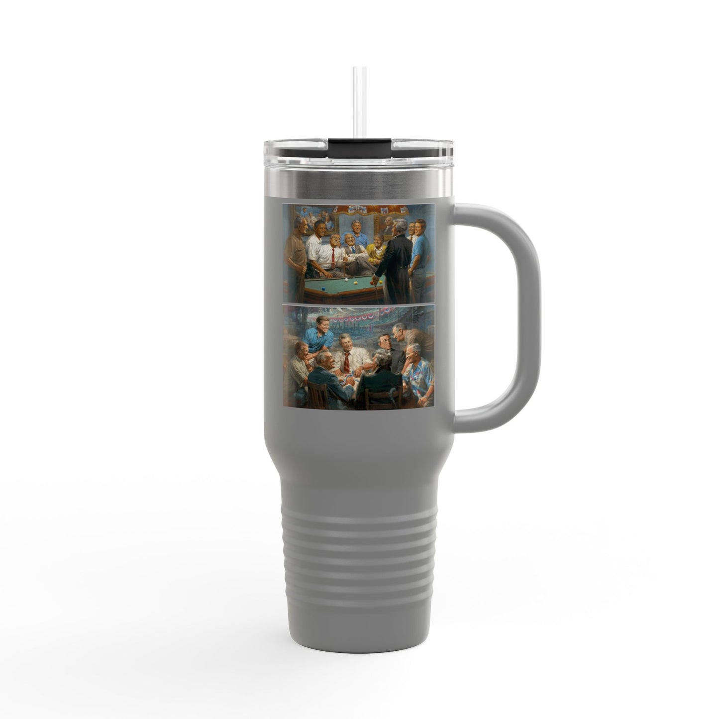 Callin' the Red & True Blues on Bold Insulated Travel Mug - 40oz with Democrat Presidents Duo Playing Pool and Poker combo