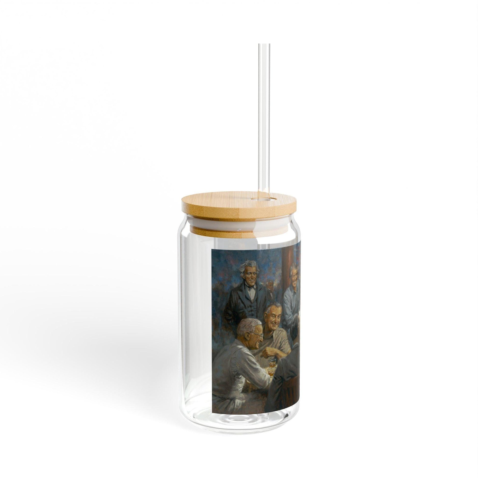 The Democratic Club | Artistic 16oz Sipper Glass with Eco-Friendly Bamboo Lid - Perfect for Gatherings & Celebrations - Andy Thomas Designs