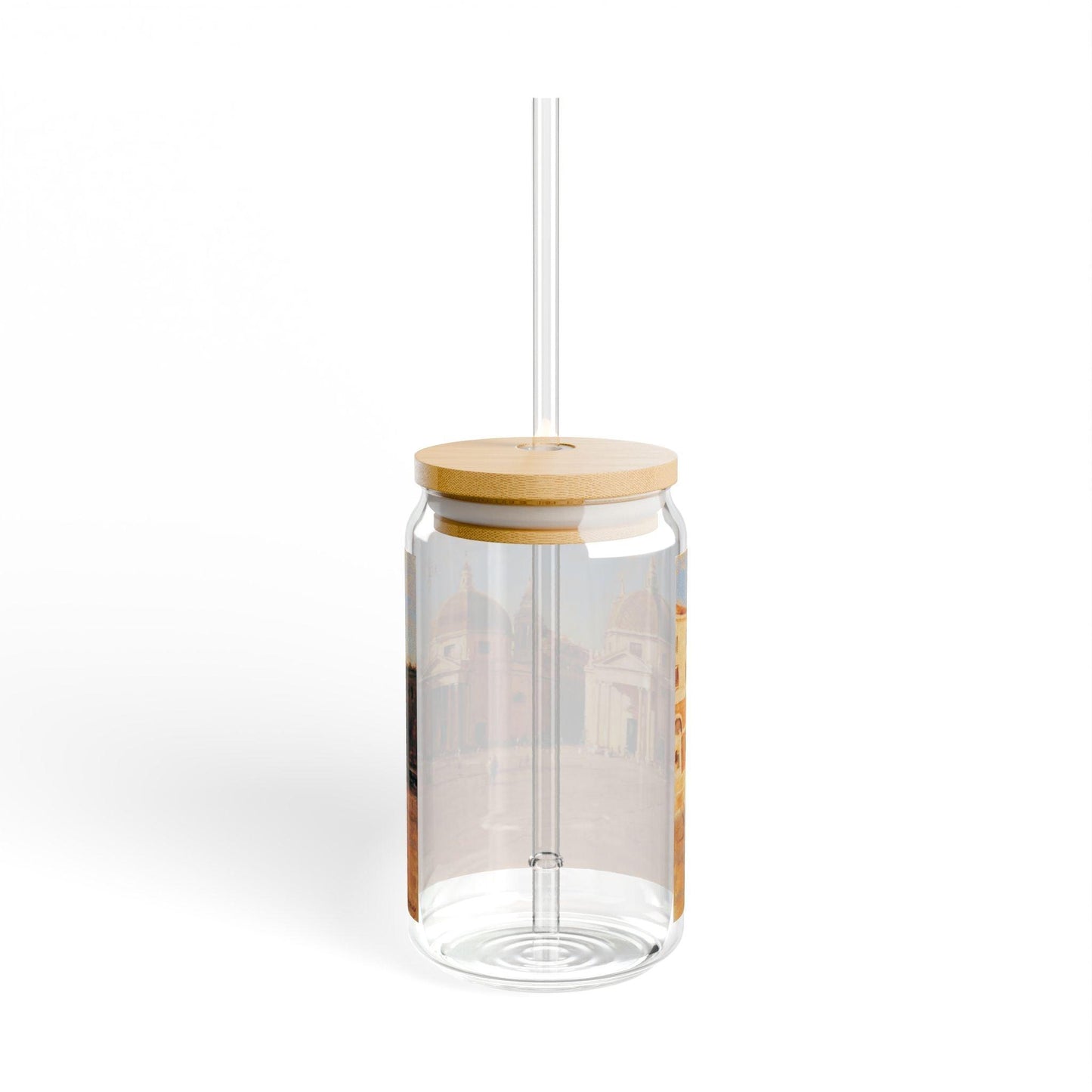 Piazza del Popolo | Italian Landscape - Artistic 16oz Sipper Glass with Straw - Explore Iconic Architecture - Andy Thomas Designs