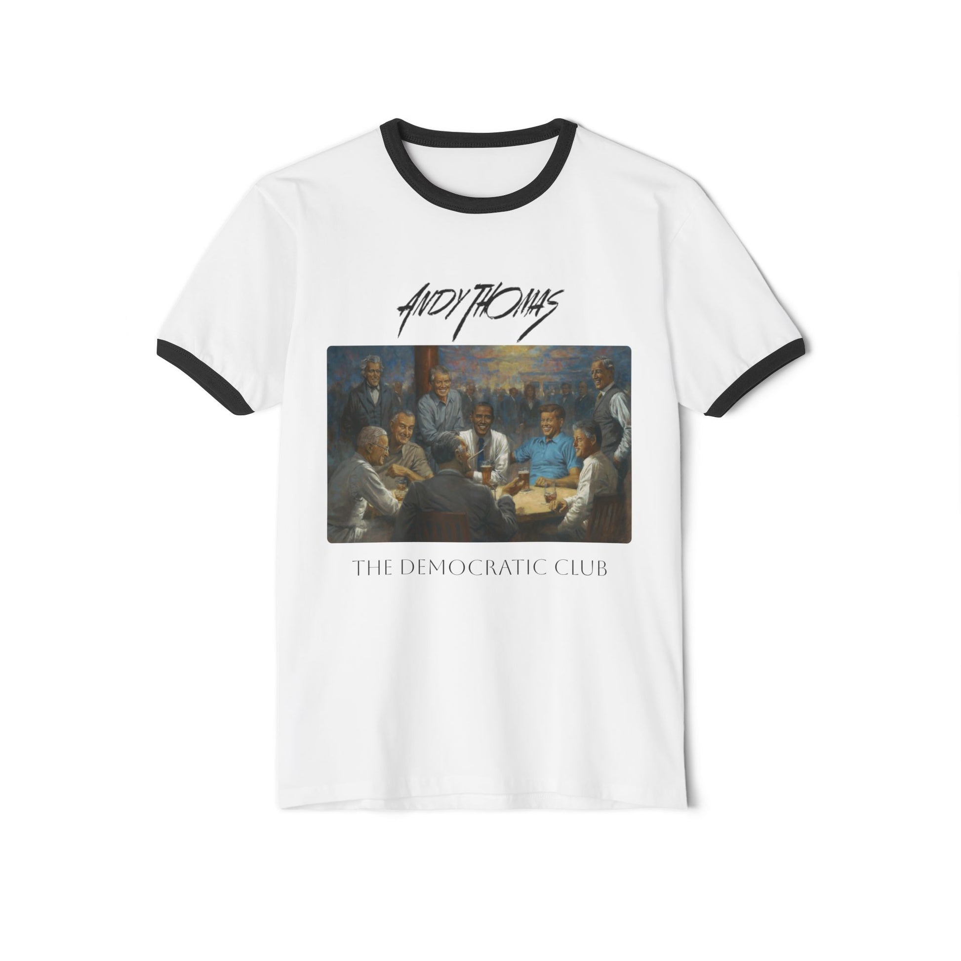 Andy Thomas "The Democratic Club" Unisex Cotton Ringer T-Shirt - Vintage Artwork Tee - Andy Thomas Designs