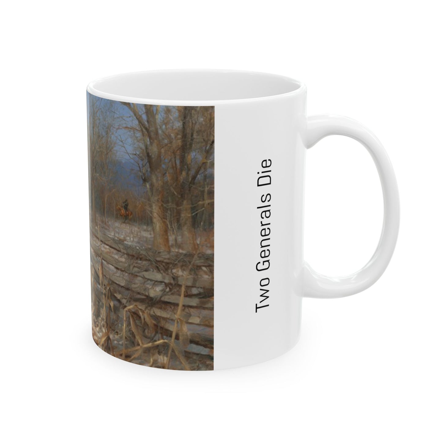 Two Generals Die - Ceramic Mug with Pea Ridge Civil War Design.