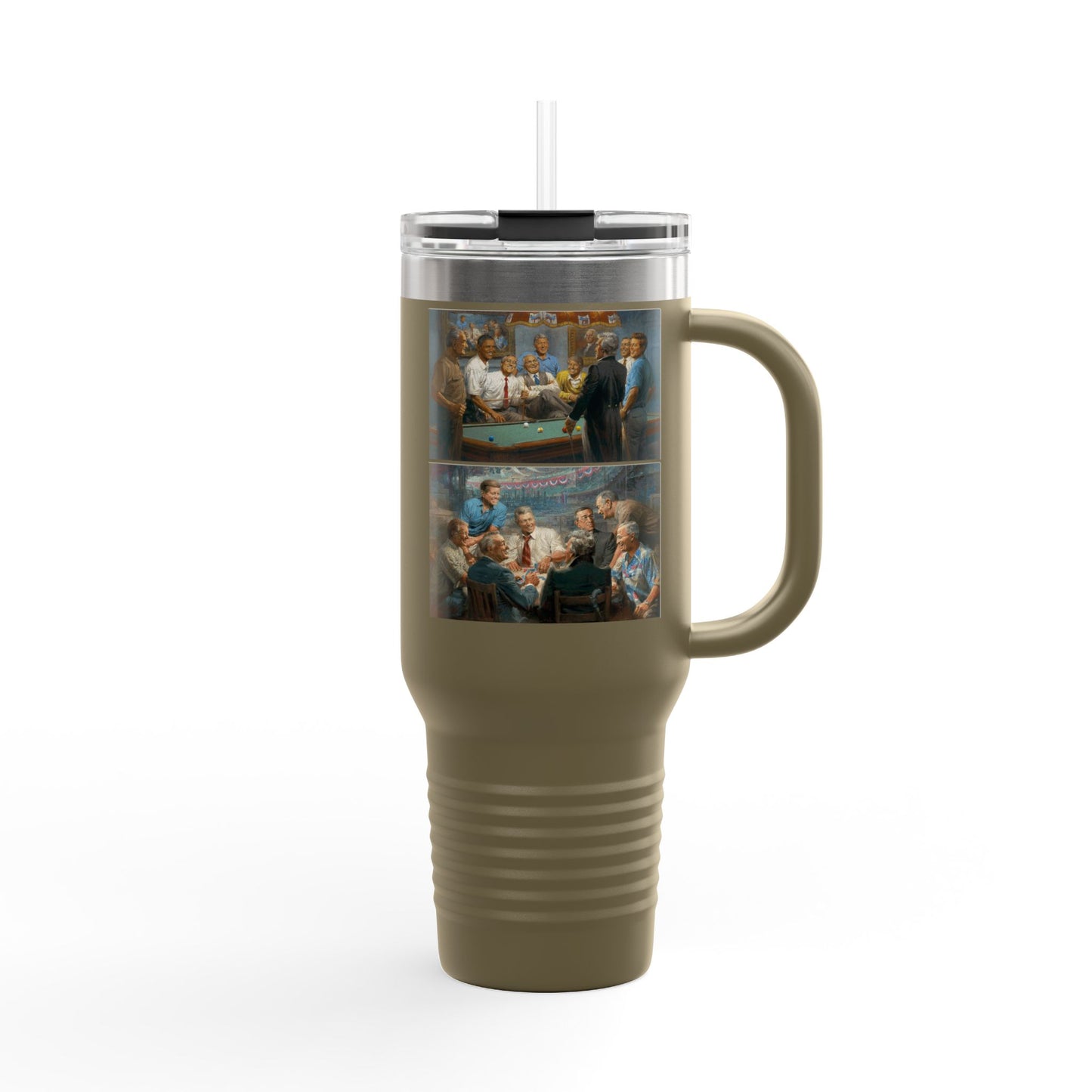 Callin' the Red & True Blues on Bold Insulated Travel Mug - 40oz with Democrat Presidents Duo Playing Pool and Poker combo