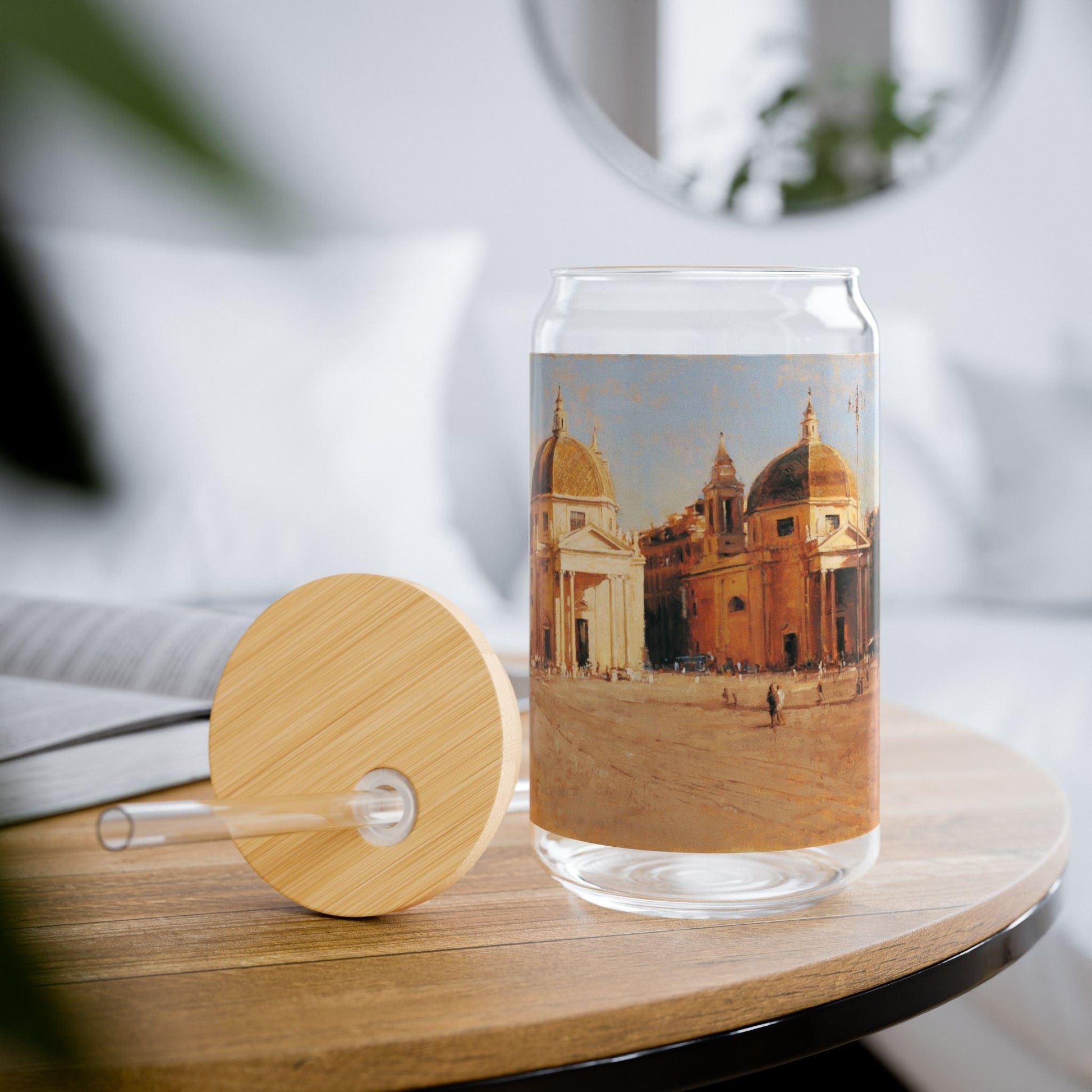 Piazza del Popolo | Italian Landscape - Artistic 16oz Sipper Glass with Straw - Explore Iconic Architecture - Andy Thomas Designs