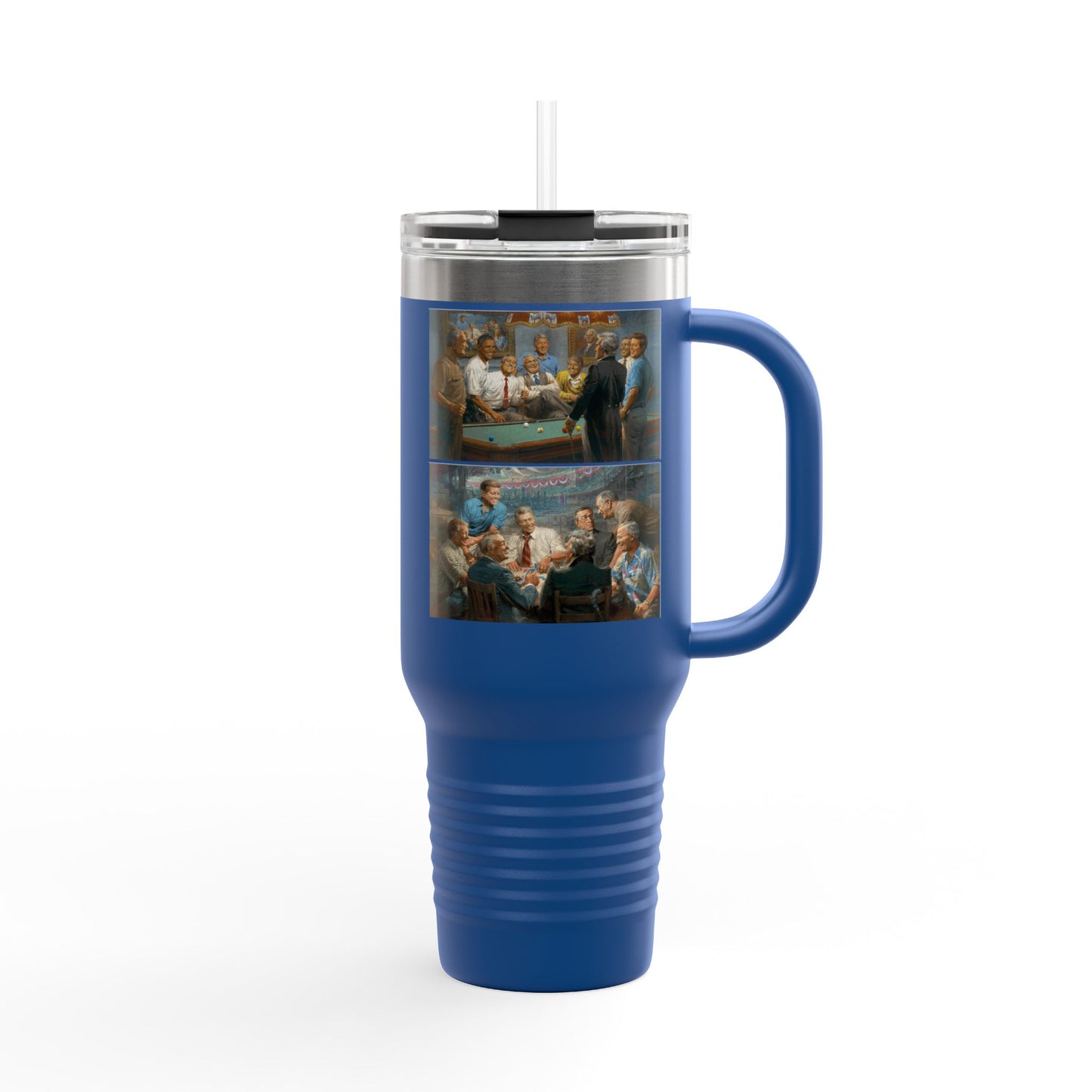 Callin' the Red & True Blues on Bold Insulated Travel Mug - 40oz with Democrat Presidents Duo Playing Pool and Poker combo