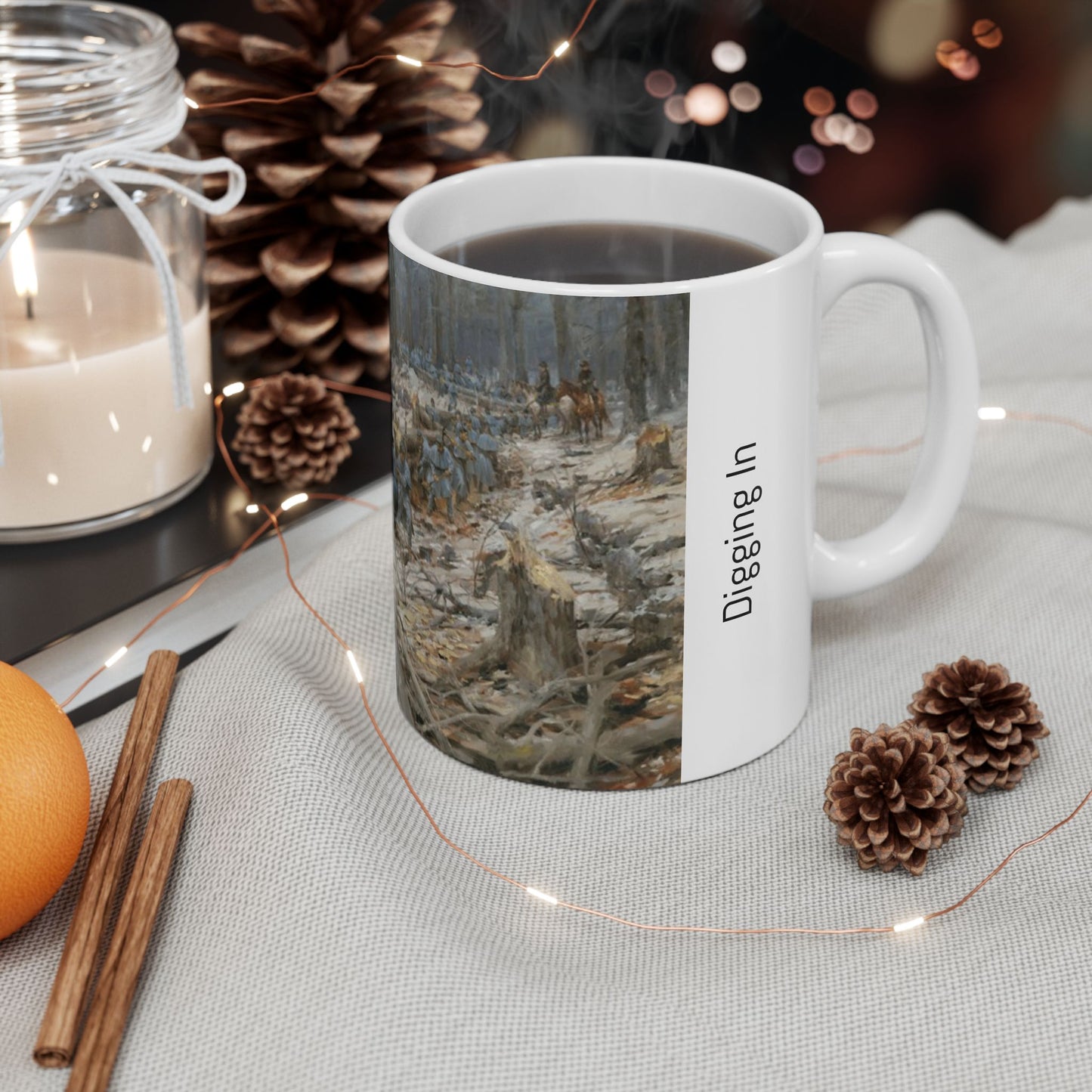Digging in - Ceramic Mug with Pea Ridge Civil War Design.