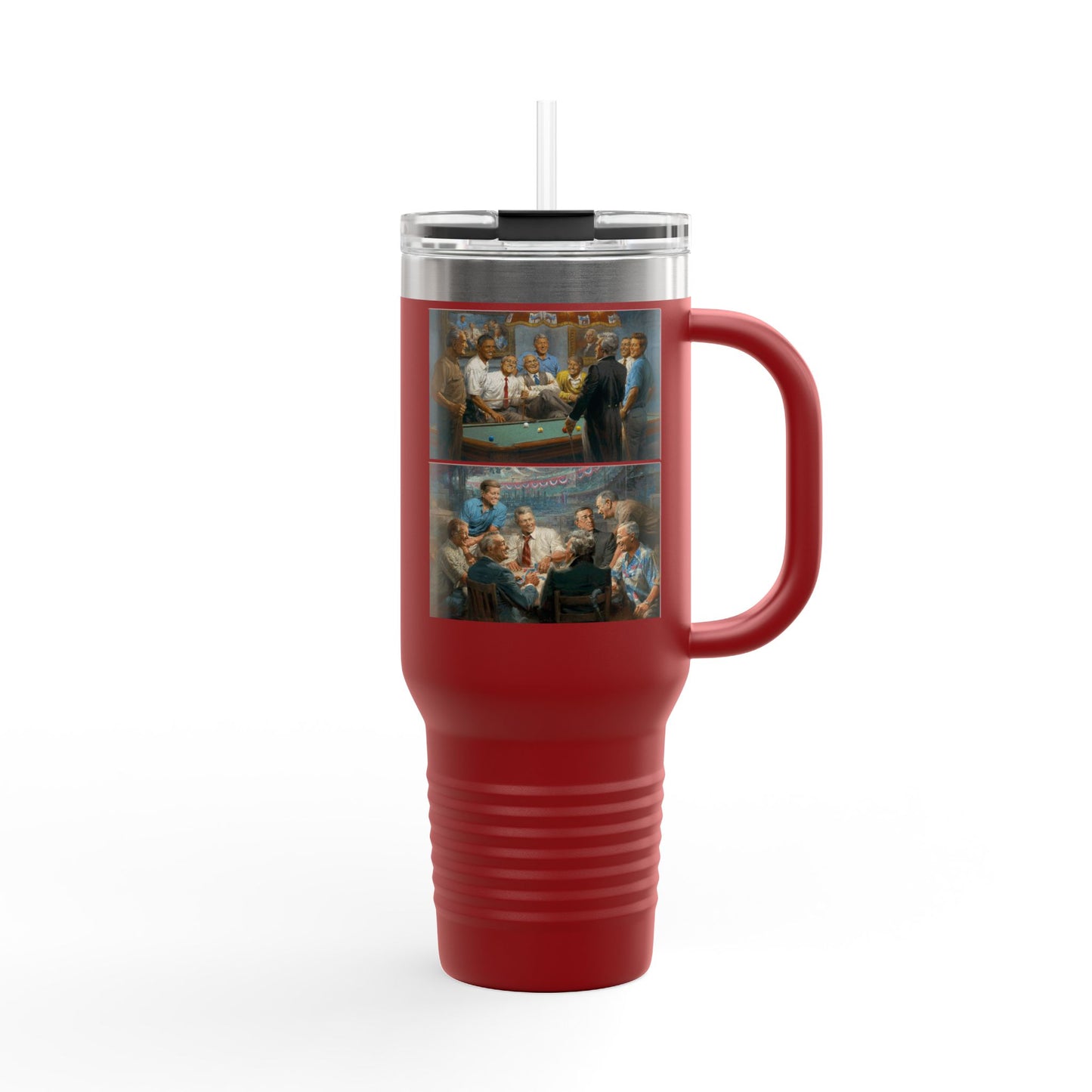 Callin' the Red & True Blues on Bold Insulated Travel Mug - 40oz with Democrat Presidents Duo Playing Pool and Poker combo