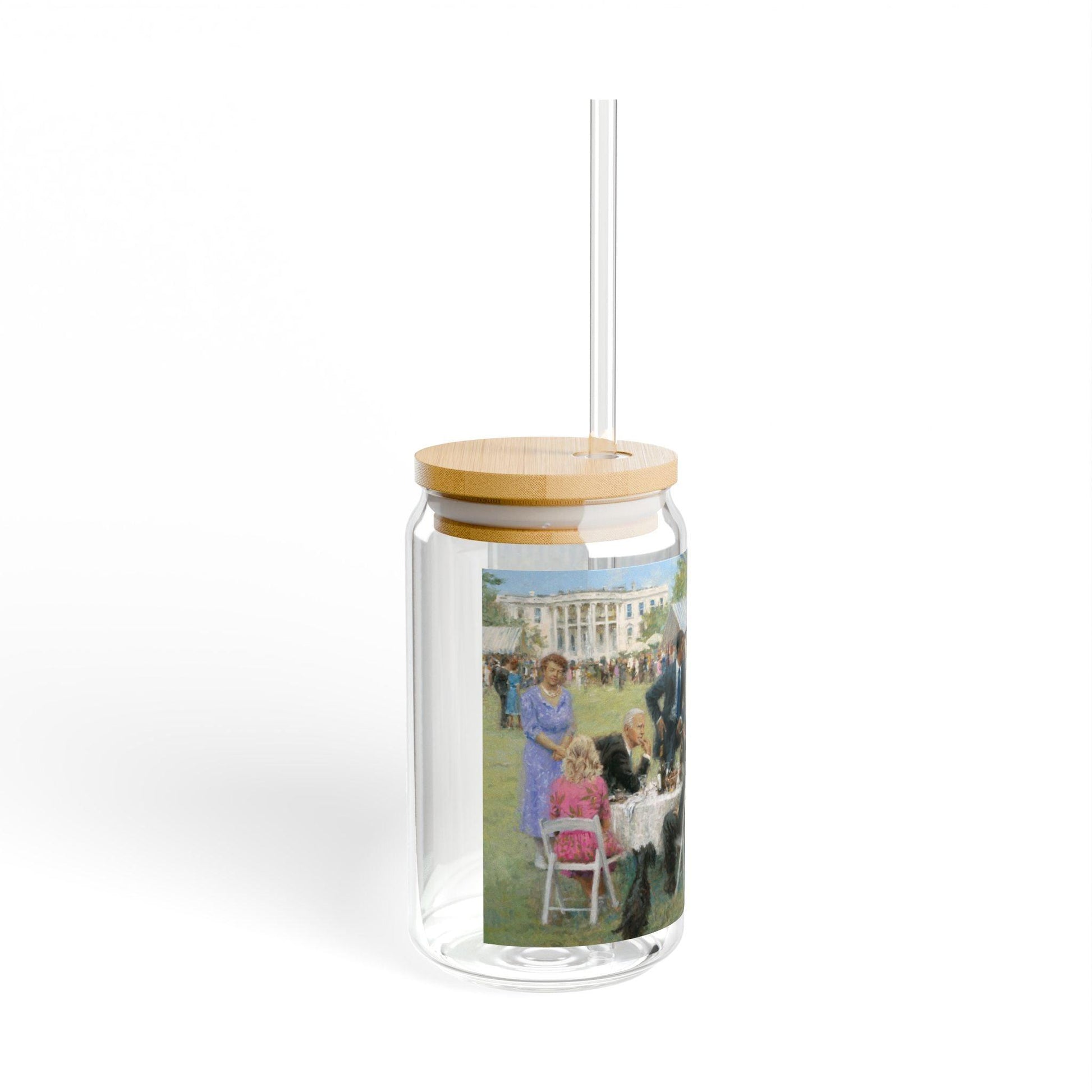 The Democratic Party | Artistic 16oz Sipper Glass with Eco-Friendly Bamboo Lid - Andy Thomas Designs