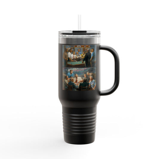Callin' the Red & True Blues on Bold Insulated Travel Mug - 40oz with Democrat Presidents Duo Playing Pool and Poker combo