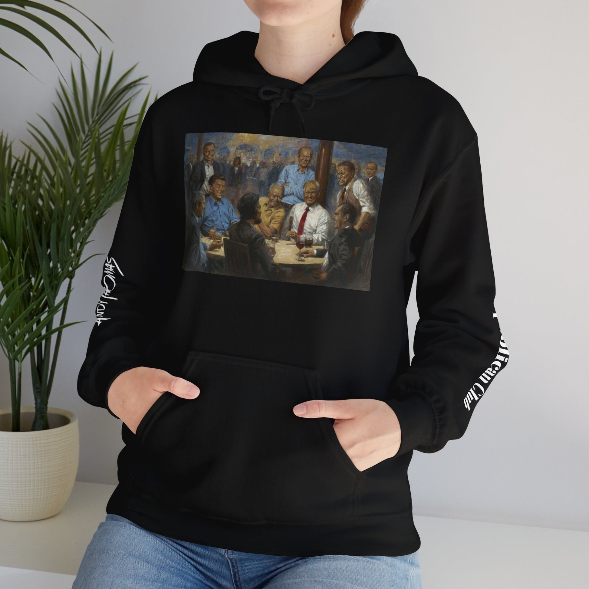 The Republican Club - Unisex Hooded Sweatshirt - Republican Presidents Gathering with their favorite beverages. - Andy Thomas Designs
