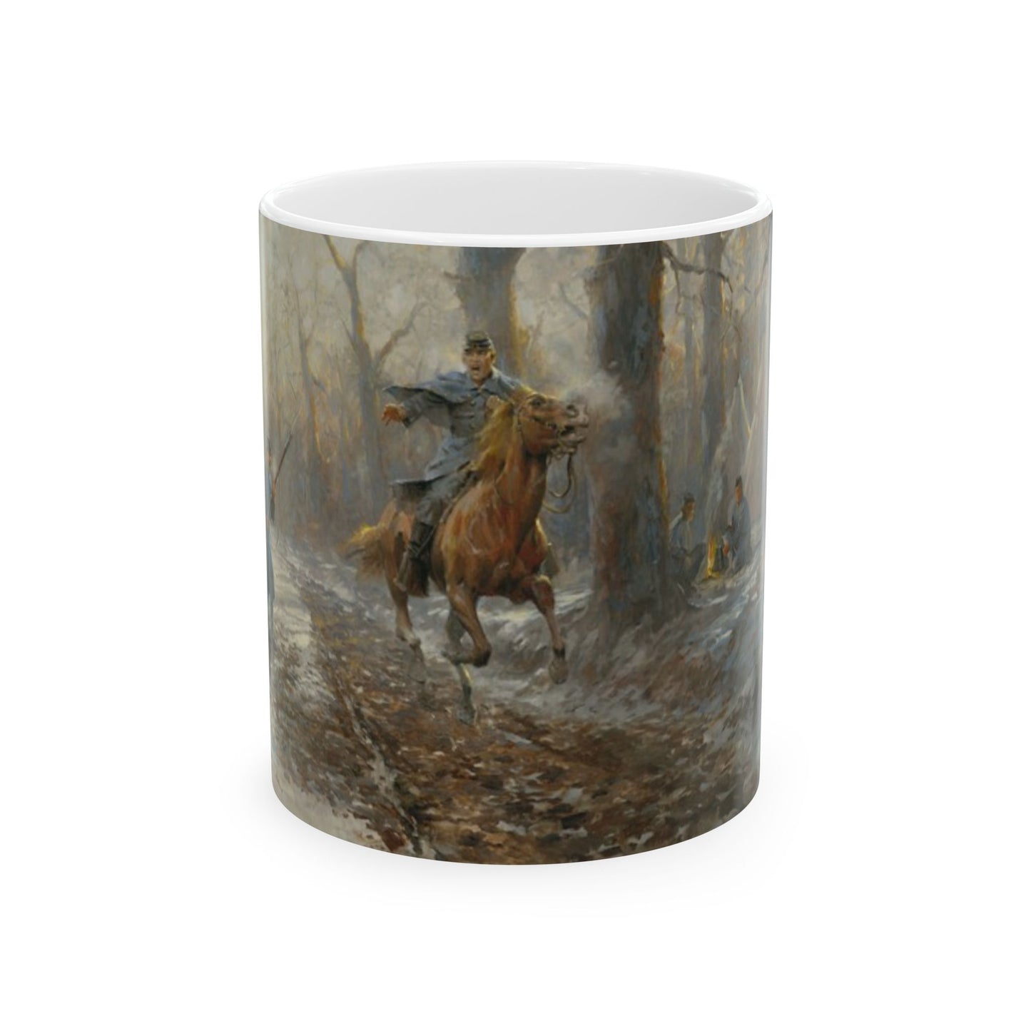 The Enemy is Behind Us - Ceramic Mug with Pea Ridge Civil War Design.