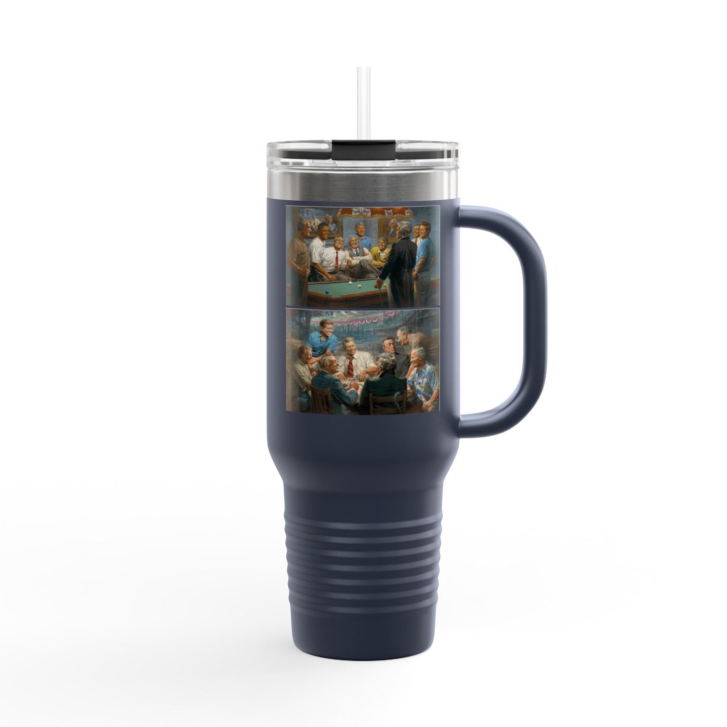 Callin' the Red & True Blues on Bold Insulated Travel Mug - 40oz with Democrat Presidents Duo Playing Pool and Poker combo