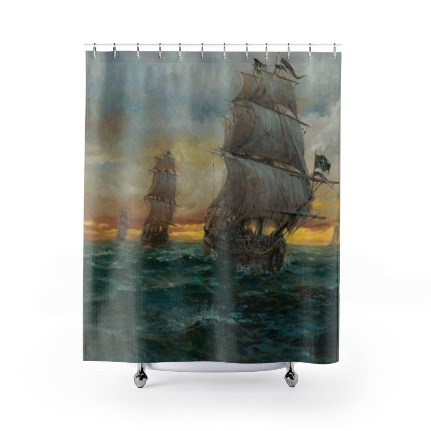 Black Bart's Fleet | Pirate's Sailing Ship Shower Curtain - Maritime Bathroom Decor - Andy Thomas Designs