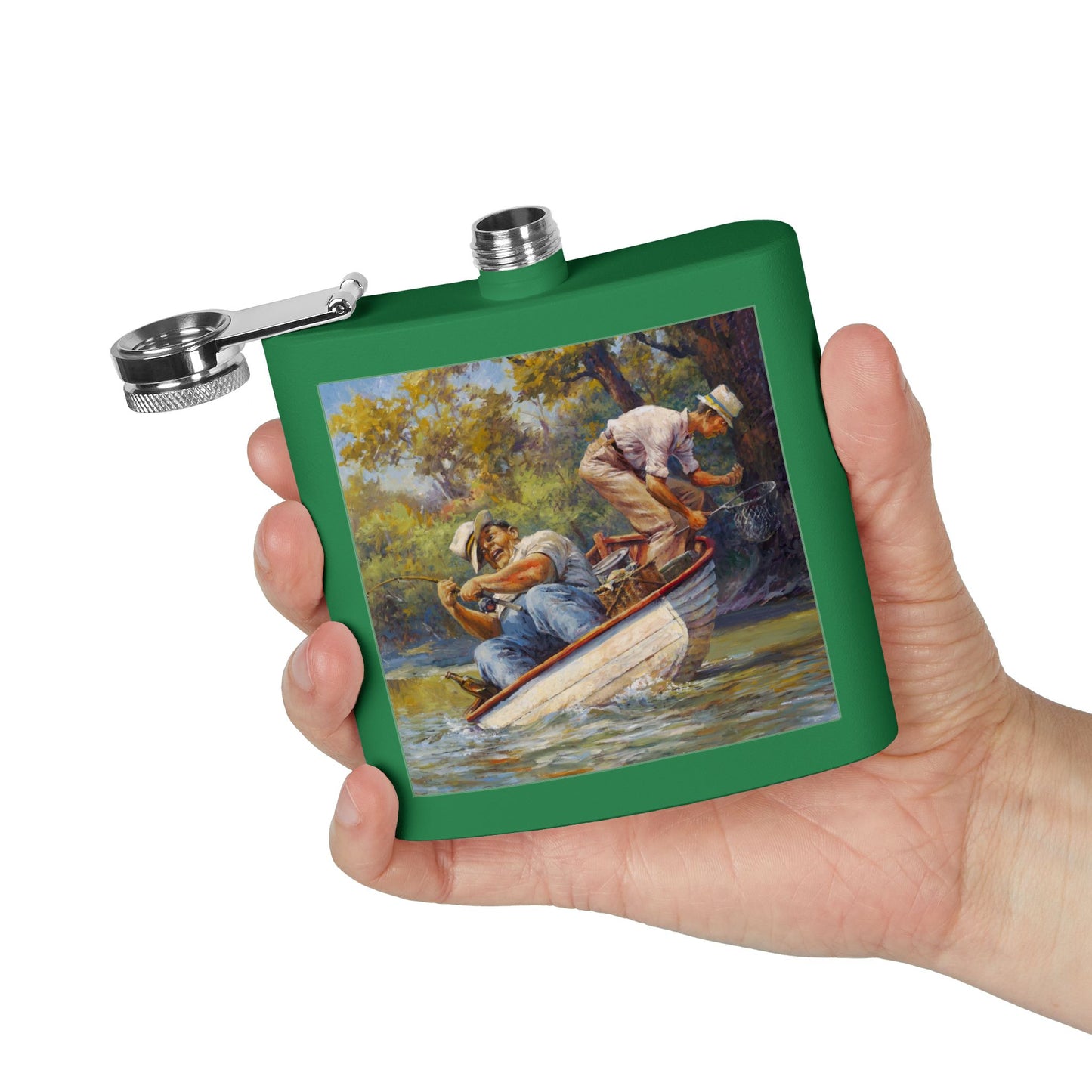 It's a Big One - Fishing Scene Stainless Steel Flask - Perfect for Outdoorsy Gifting