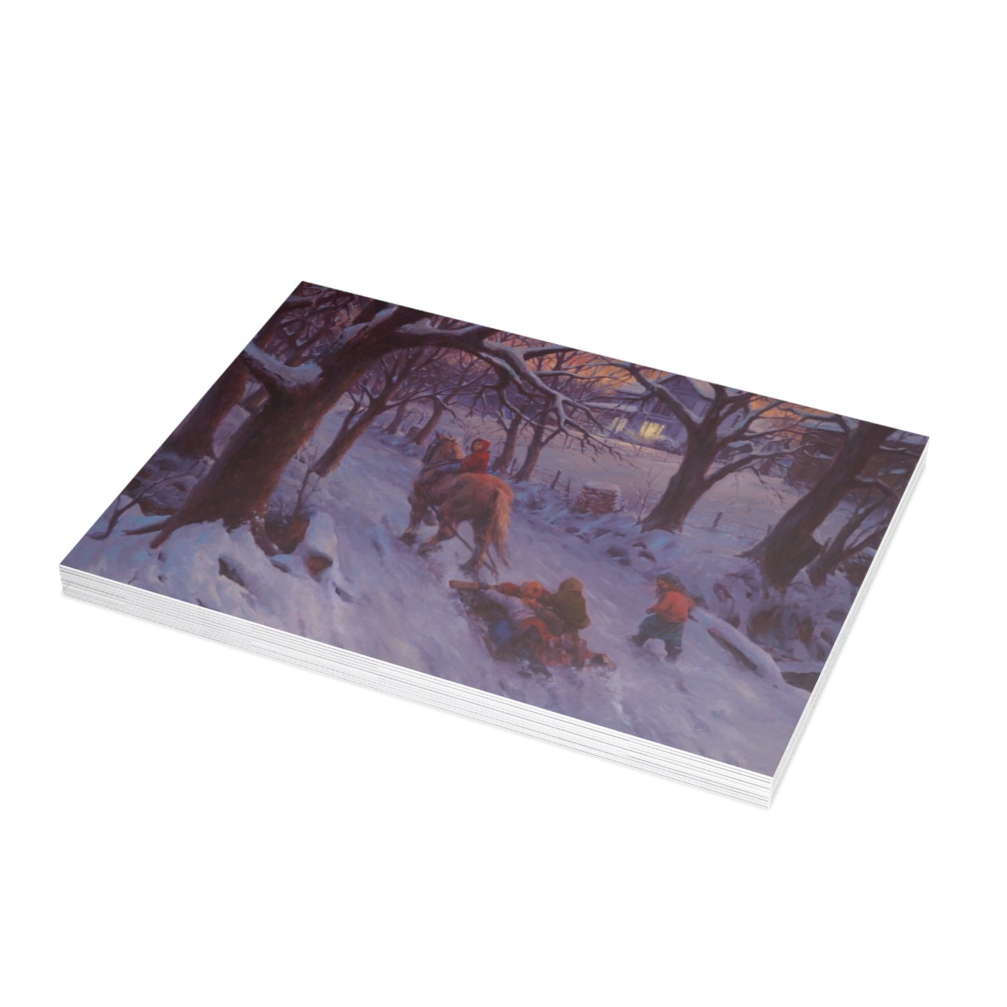Winter's Snow Ride | Elegant Winter themed Postcard Bundle - Envelopes Included