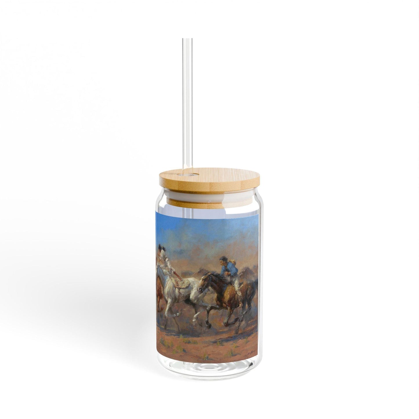La Mestnera | Wild Horses Artistic 16oz Sipper Glass with Eco-Friendly Bamboo Lid - Andy Thomas Designs