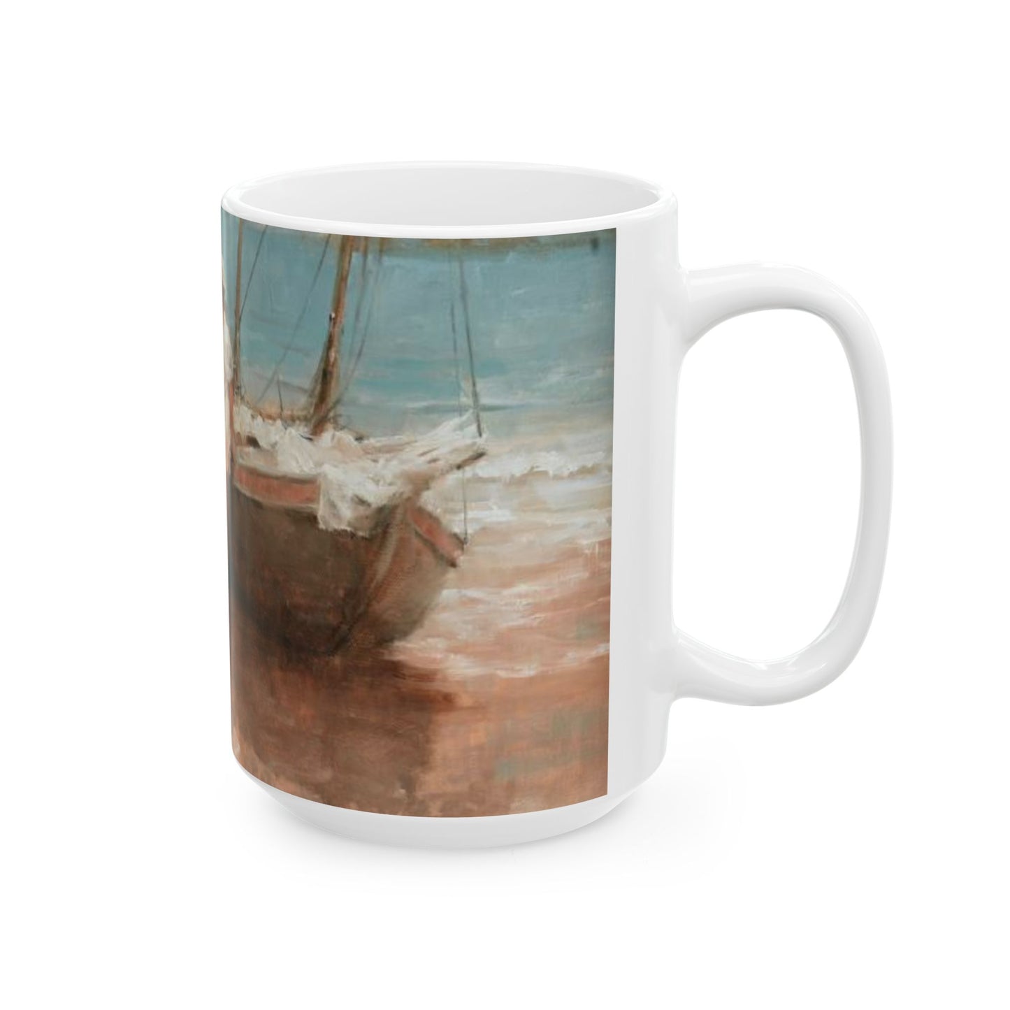 Meeting at the Shore | Maritime | Sailboat | Beach | Ceramic Mug — Coffee Cup (11oz/15oz)