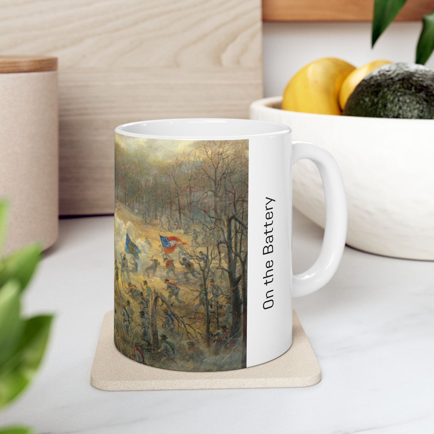 On the Battery - Ceramic Mug with Pea Ridge Civil War Design.