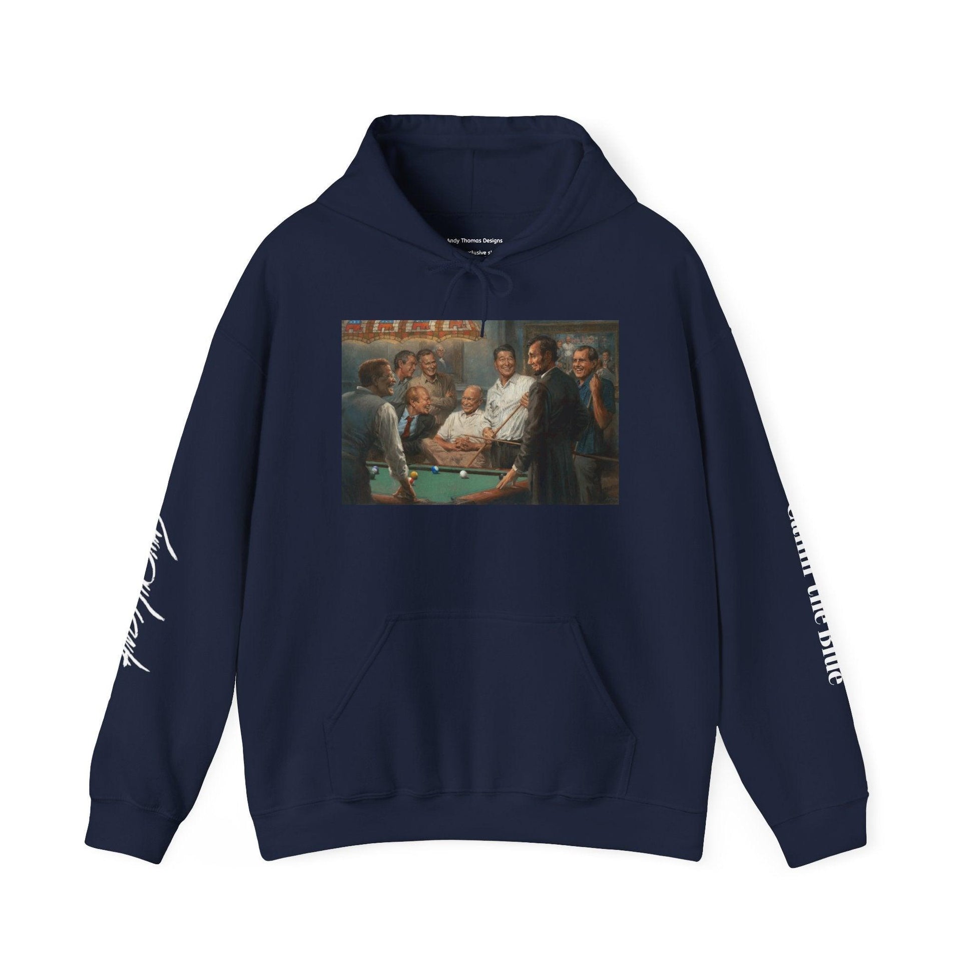 Callin' the Blue - Unisex Hooded Sweatshirt - US Presidents Playing Pool - Andy Thomas Designs