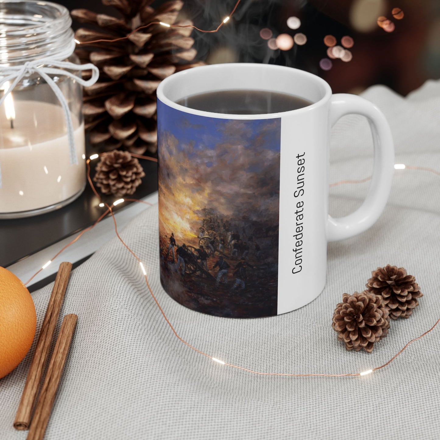 Confederate Sunset - Ceramic Mug with Pea Ridge Civil War Design.