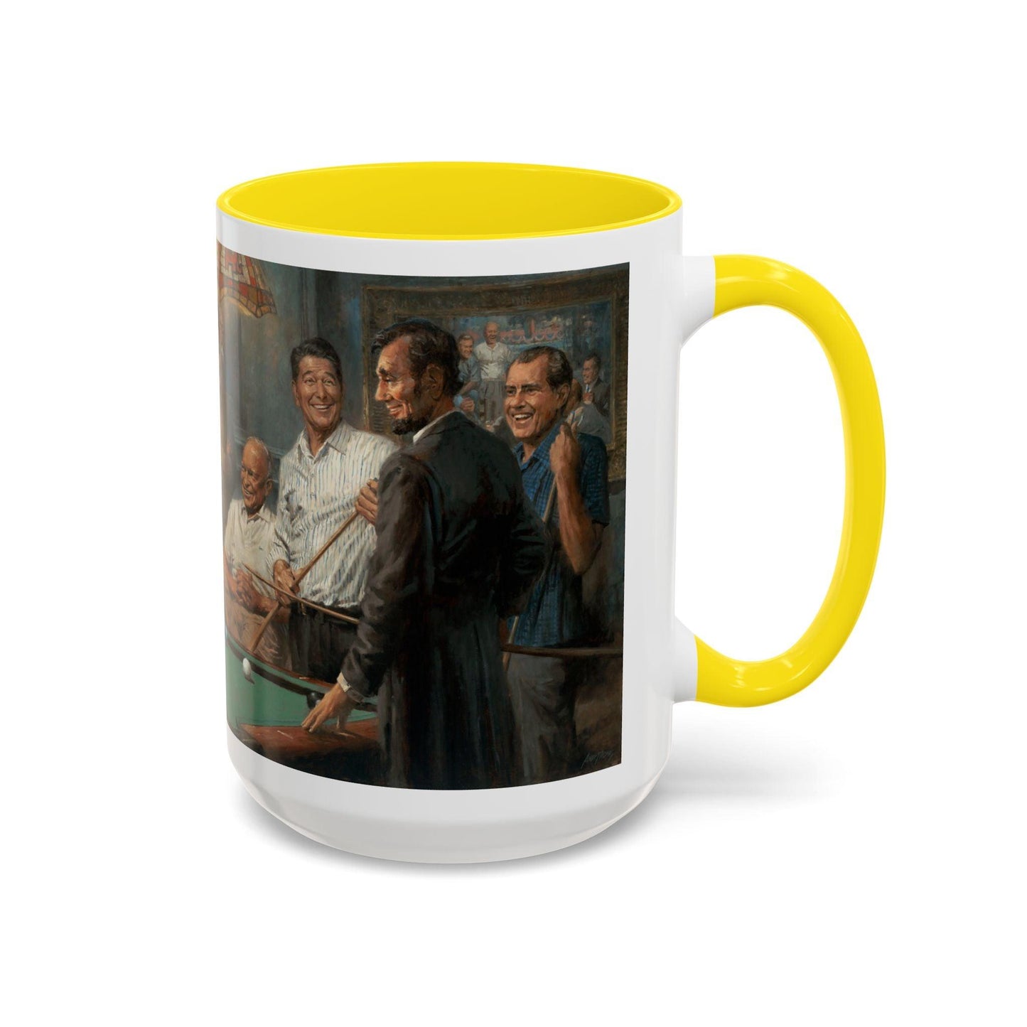 Callin' the Blue - Elegant Accent Coffee Mug 11oz & 15oz - US Presidents Playing Pool - Andy Thomas Designs