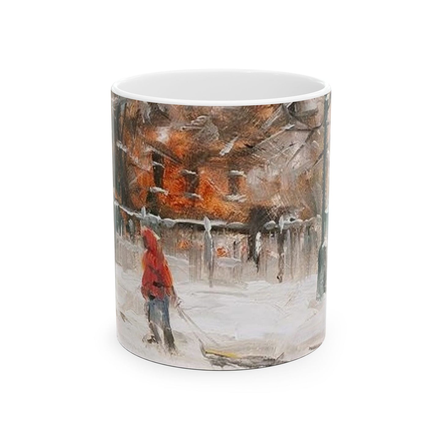 Boy in Snow | Seasonal | Winter | Sledding | Snow | Ceramic Mug — Coffee Cup (11oz/15oz)