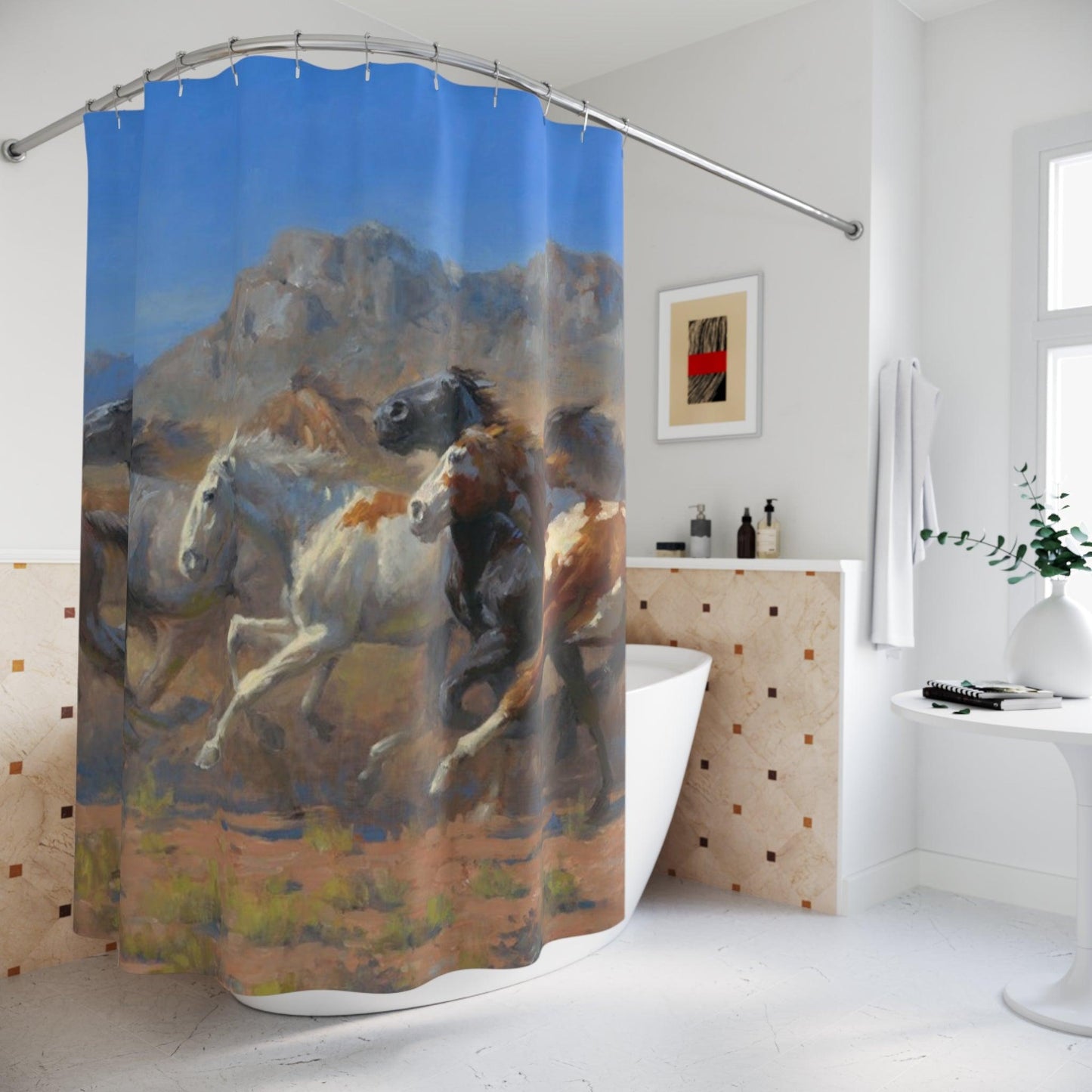 Horses Shower Curtain - Horses Galloping Design for Bathroom Decor - Andy Thomas Designs