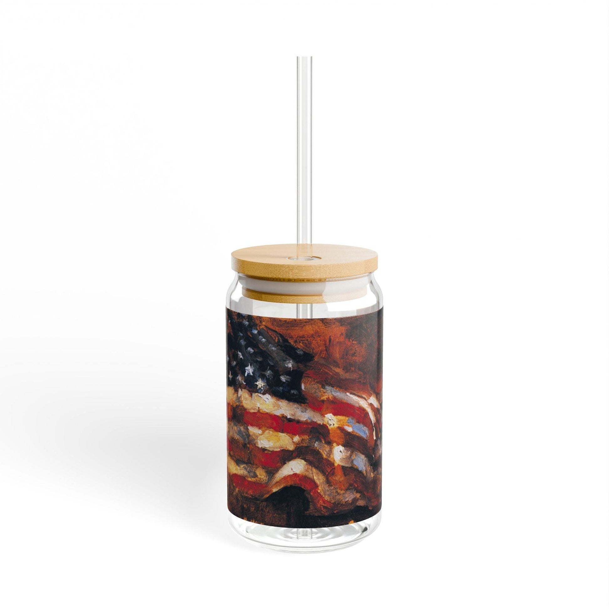 Old Glory | Artistic 16oz Sipper Glass with Eco-Friendly Bamboo Lid - Andy Thomas Designs