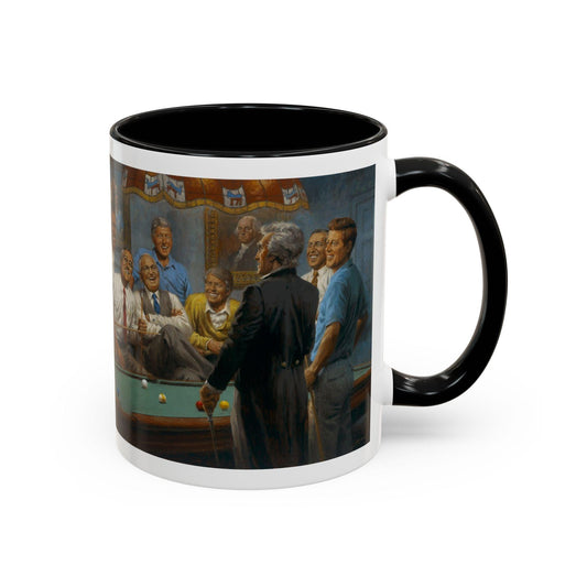 Callin' the Red Accented Coffee Mug - 11oz & 15oz - Democrat Presidents Playing Pool - Andy Thomas Designs