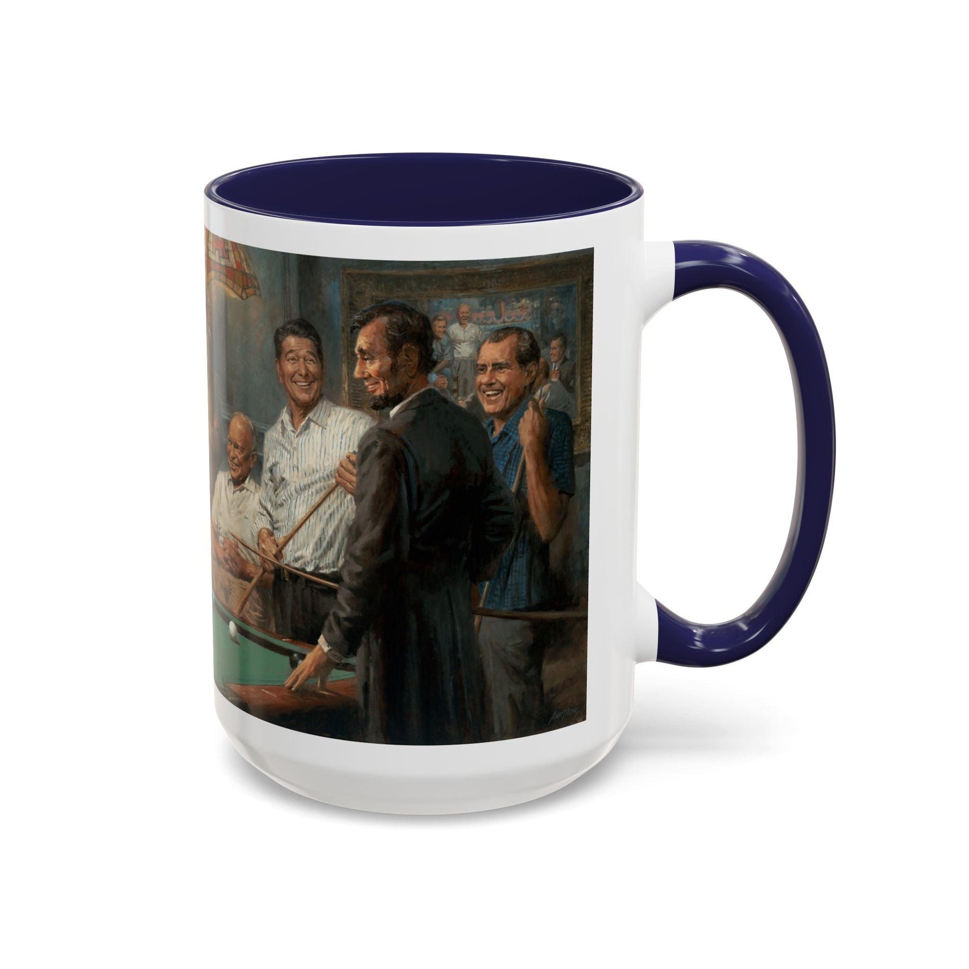 Callin' the Blue - Elegant Accent Coffee Mug 11oz & 15oz - US Presidents Playing Pool - Andy Thomas Designs