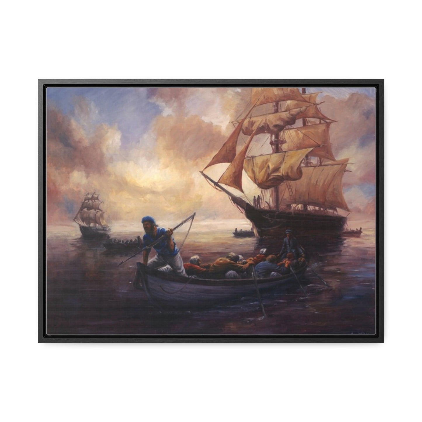 The Whale Hunt - Nautical Whaling Adventure Gallery Canvas Wrap - Framed Maritime Artwork - Andy Thomas Designs