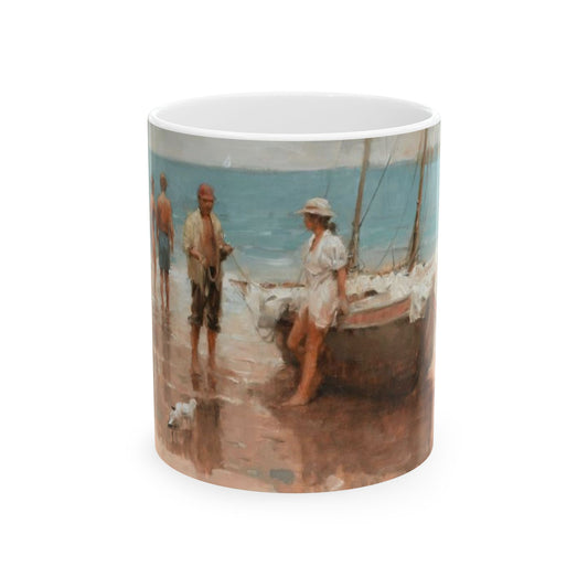 Meeting at the Shore | Maritime | Sailboat | Beach | Ceramic Mug — Coffee Cup (11oz/15oz)
