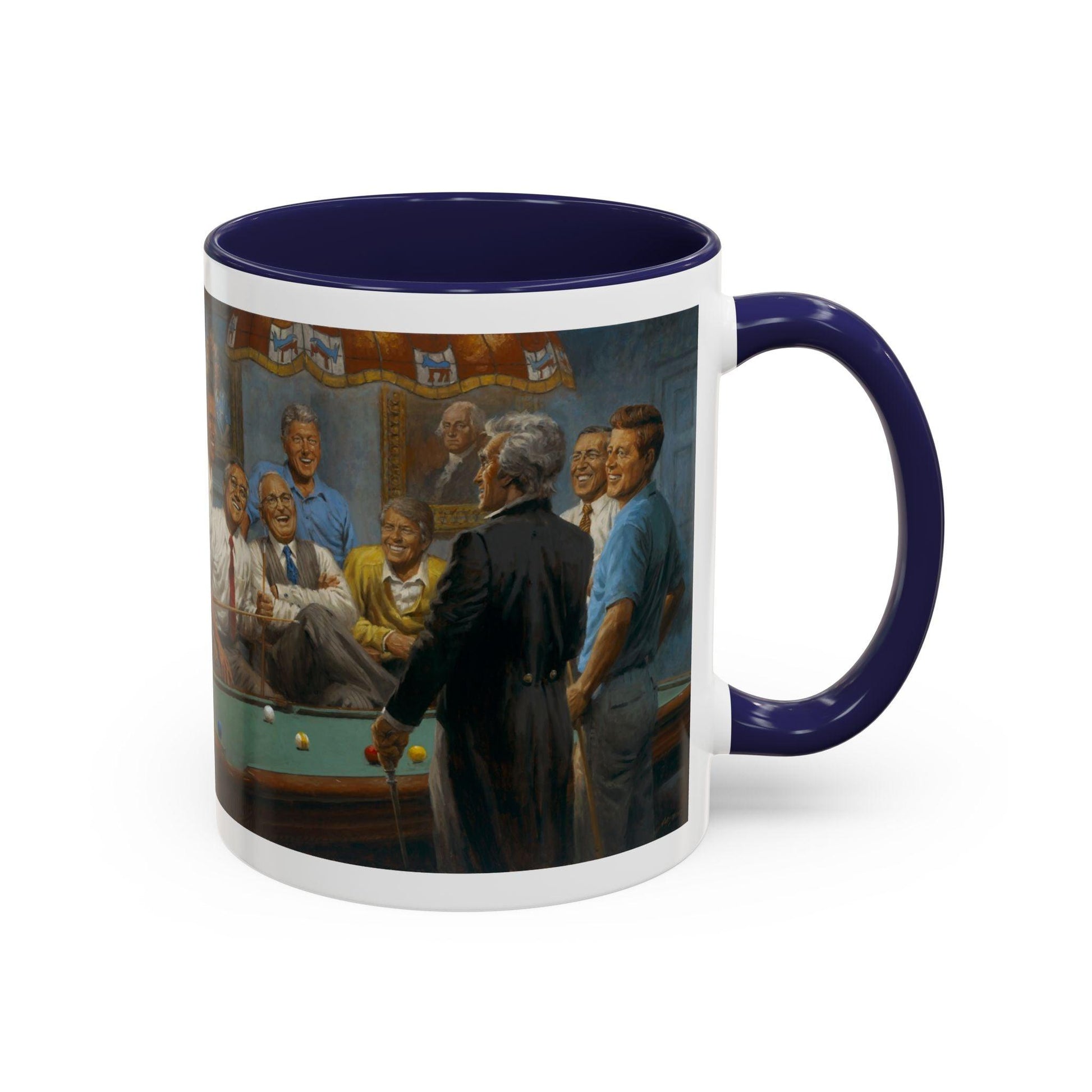 Callin' the Red Accented Coffee Mug - 11oz & 15oz - Democrat Presidents Playing Pool - Andy Thomas Designs