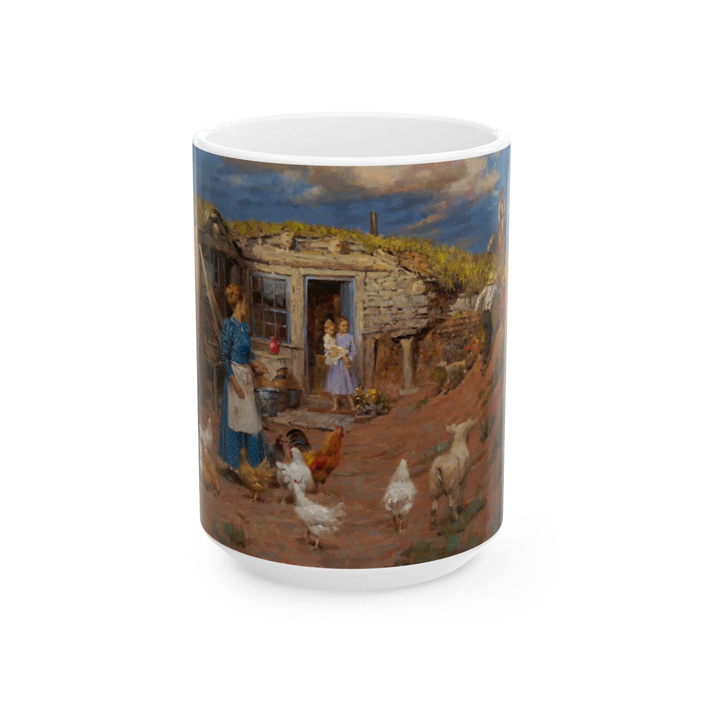 Dug Out Home - Homestead | Farm Scene Ceramic Mug — Vintage Country Life Coffee Cup (11oz/15oz)