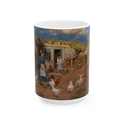 Dug Out Home - Homestead | Farm Scene Ceramic Mug — Vintage Country Life Coffee Cup (11oz/15oz)