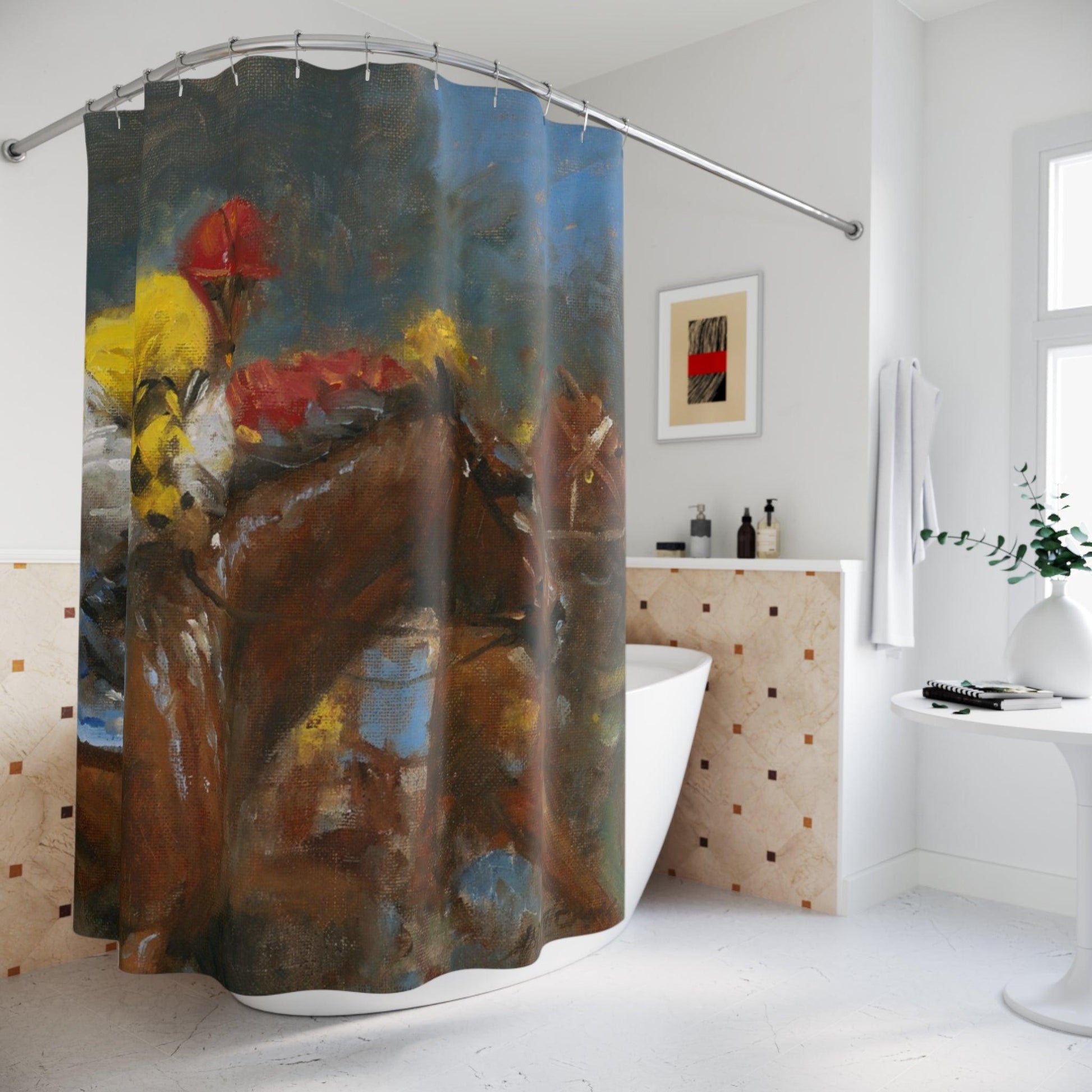 Horse Race Shower Curtain - Horse Racing Design for Bathroom Decor - Andy Thomas Designs