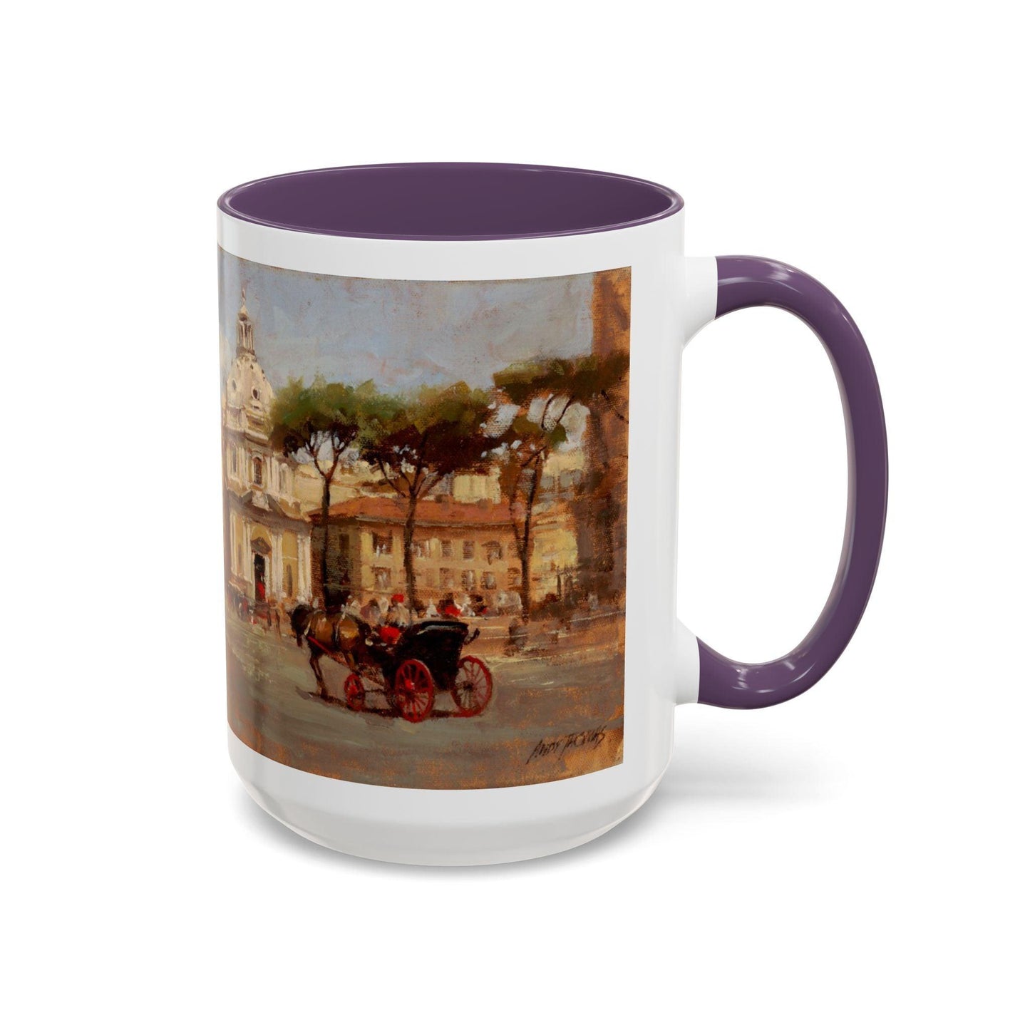 Buggy Ride at Piazza del Popolo - Elegant Accented Coffee Mug - 11oz & 15oz - Italian Landscapes - Andy Thomas Designs