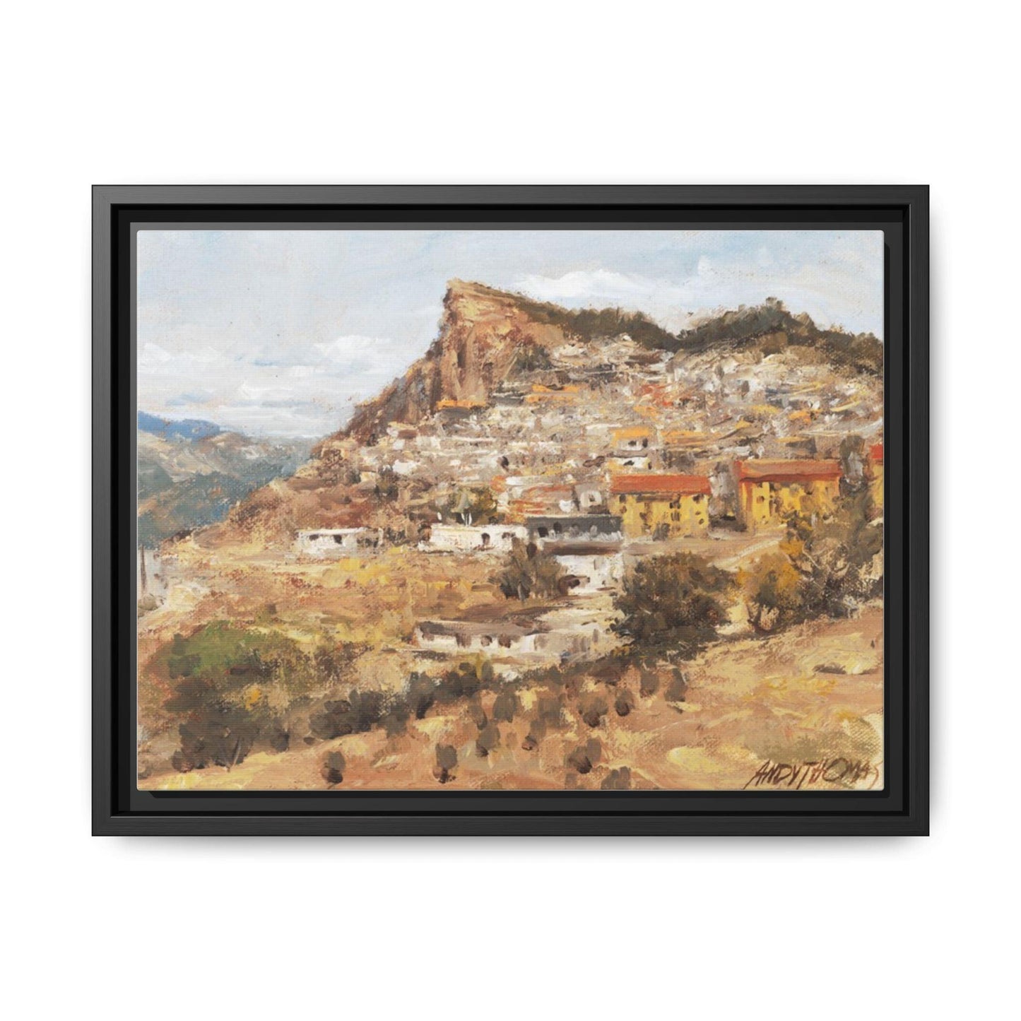 San Nicola dell'Alto - 12" x 9" Framed Matte Canvas Art - Colorful Mountain Italian Landscape - Andy Thomas Designs