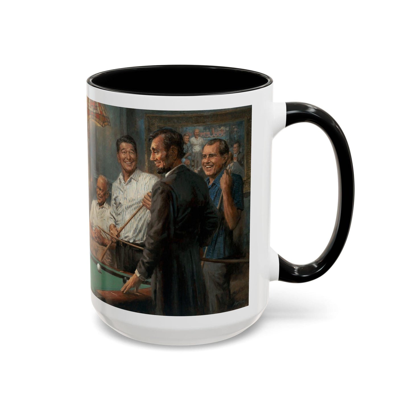 Callin' the Blue - Elegant Accent Coffee Mug 11oz & 15oz - US Presidents Playing Pool - Andy Thomas Designs