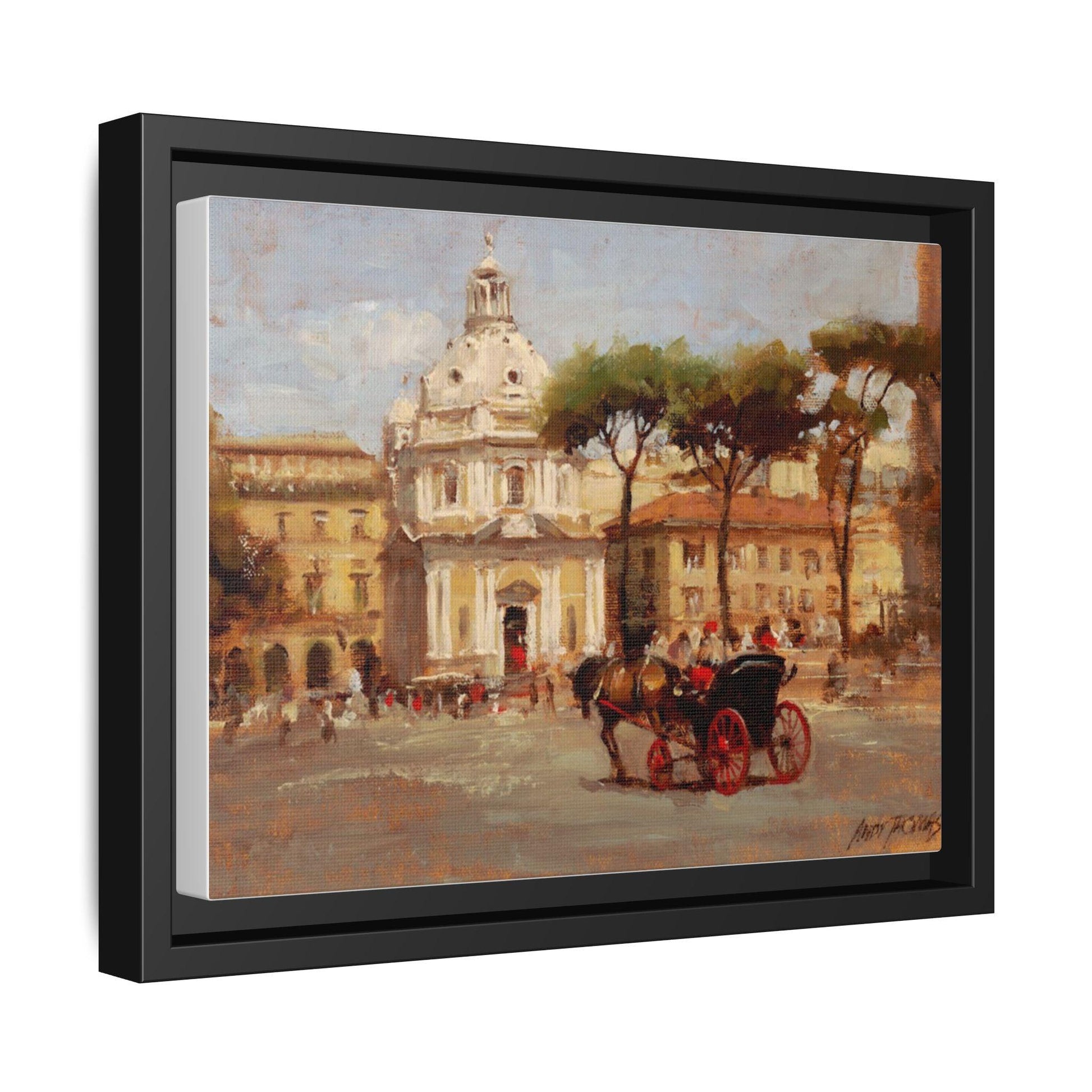 Buggy Ride at Piazza del Popolo - Framed Matte Canvas Art - Historic Italian Landmark Artwork - Andy Thomas Designs