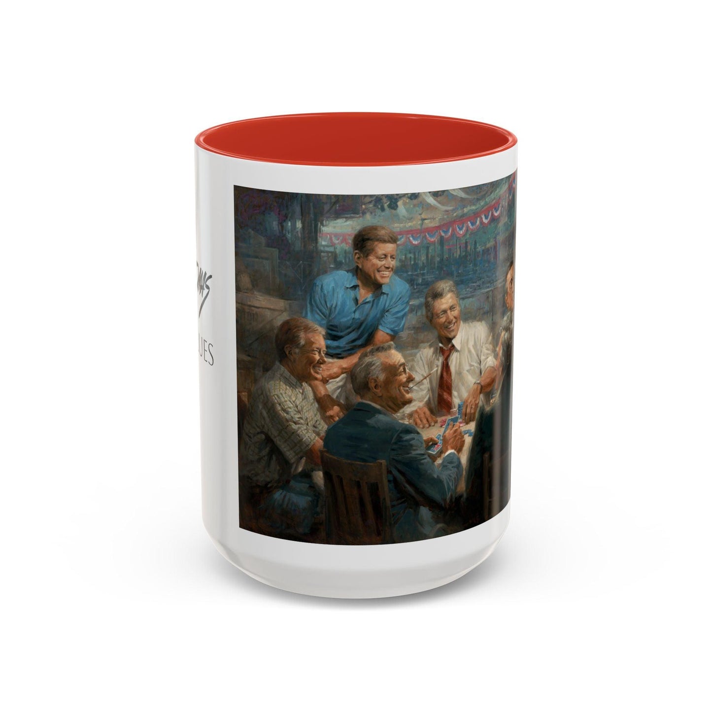 True Blues Accented Coffee Mug 11oz & 15oz - US Dem. Presidents Playing Poker - Andy Thomas Designs