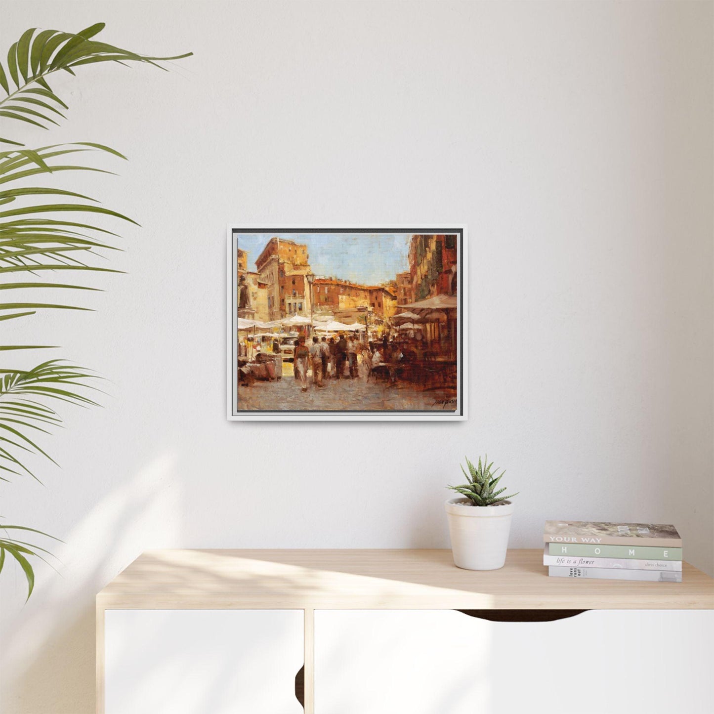 Tuscan Markets in the Middle - Framed Matte Canvas Art - Colorful Italian Landscape - Andy Thomas Designs