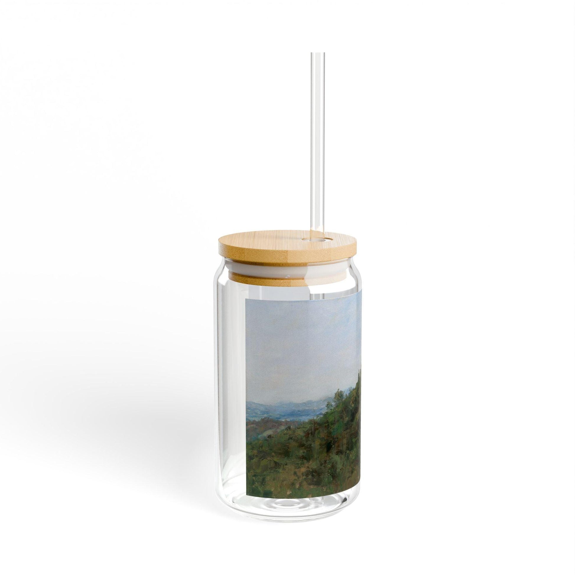 Hilltown Scansano | Italian Landscape Sipper Glass, 16oz - Eco-Friendly Drinking with Bamboo Lid - Andy Thomas Designs