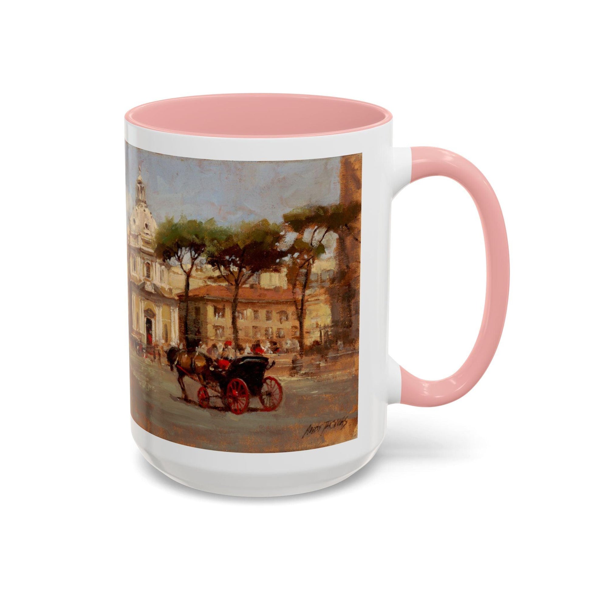 Buggy Ride at Piazza del Popolo - Elegant Accented Coffee Mug - 11oz & 15oz - Italian Landscapes - Andy Thomas Designs