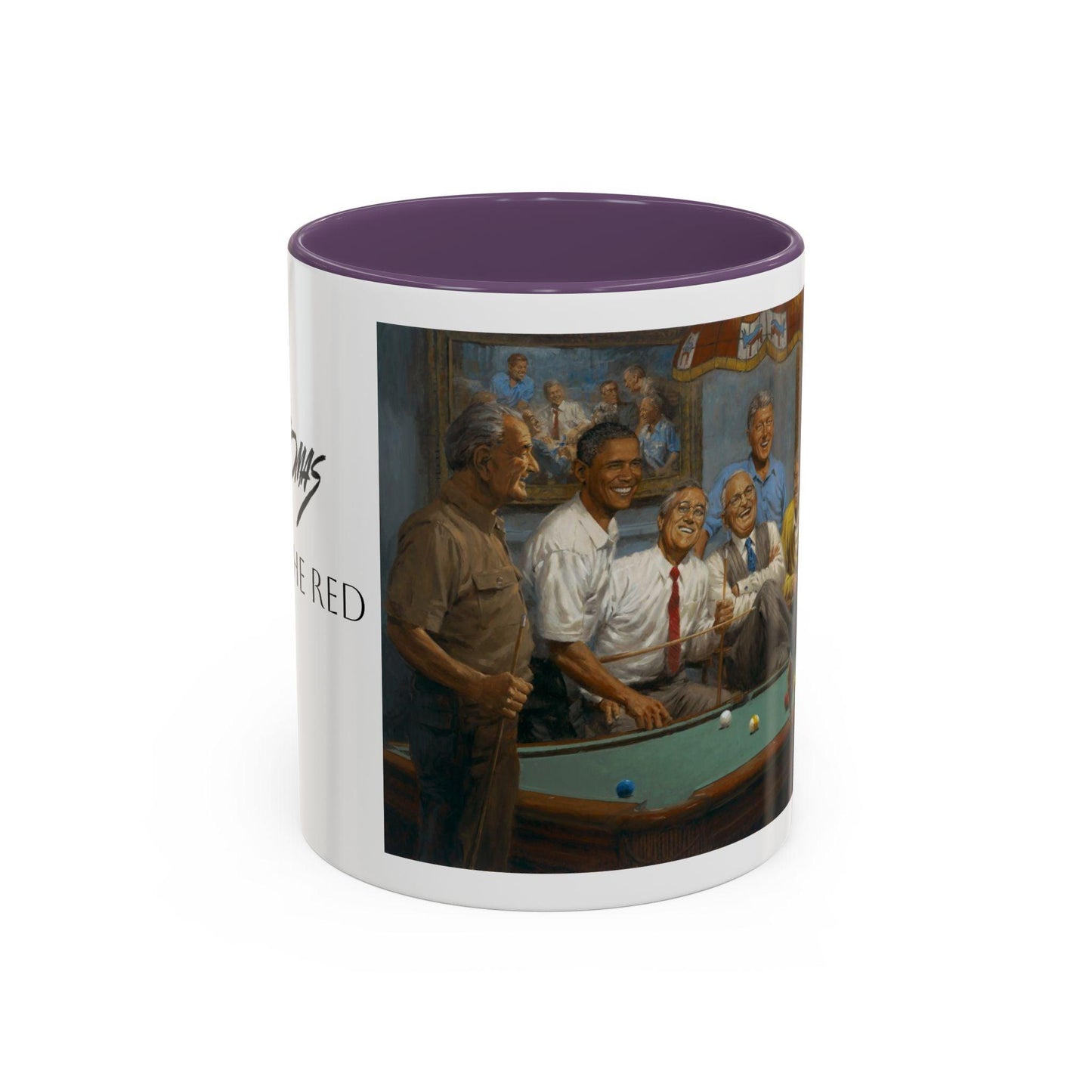 Callin' the Red Accented Coffee Mug - 11oz & 15oz - Democrat Presidents Playing Pool - Andy Thomas Designs