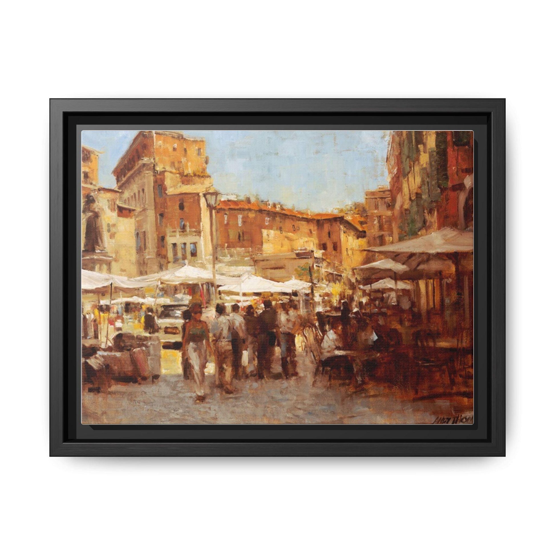 Tuscan Markets in the Middle - Framed Matte Canvas Art - Colorful Italian Landscape - Andy Thomas Designs