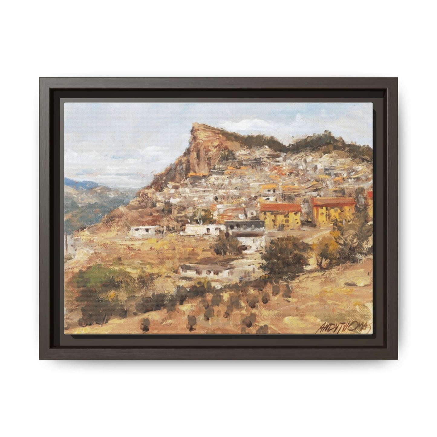 San Nicola dell'Alto - 12" x 9" Framed Matte Canvas Art - Colorful Mountain Italian Landscape - Andy Thomas Designs